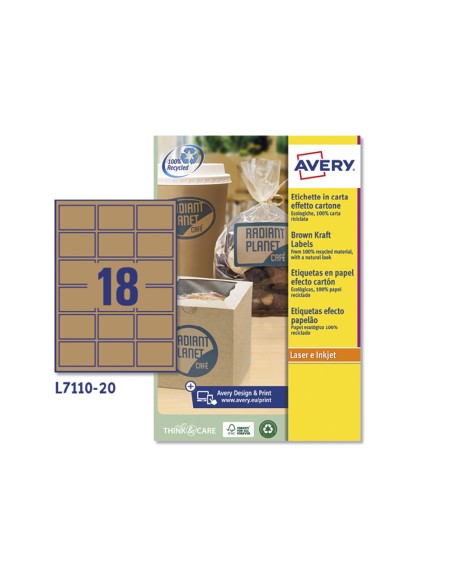 Etiqueta adhesiva avery kraft efecto carton rectangular 62x42 mm removible para laser ink-jet caja de 160 unidades