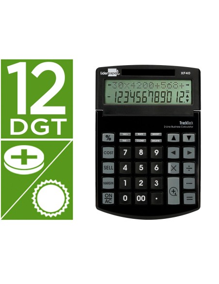 Calculadora liderpapel sobremesa xf40 12 digitos dos lineas solar y pilas negro 175x120x30 mm 40% reciclada