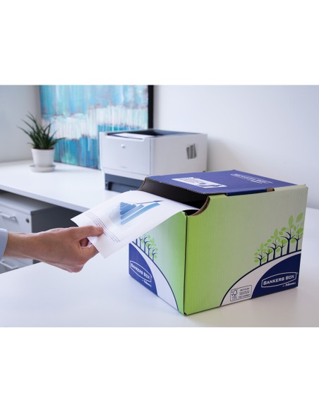 Contenedor papelera reciclaje fellowes sobremesa carton 100% reciclado montaje manual entrada frontal y tapa