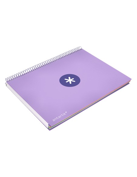 Cuaderno espiral a4 micro antartik tapa forrada 120h 90 gr horizontal 5 bandas 4 taladros color lavanda