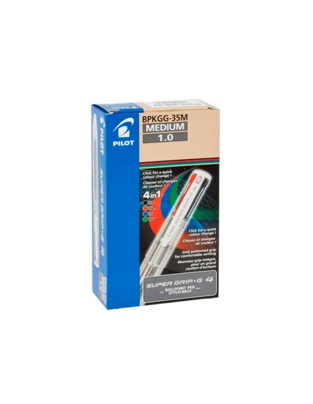 Boligrafo pilot super grip g 4 colores retractil sujecion de caucho tinta base de aceite cuerpo color azul
