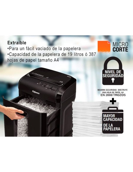 Destructora de documentos fellowes 10m capacidad de corte 10 h seguridad p5 destruye grapas y tarjetas de