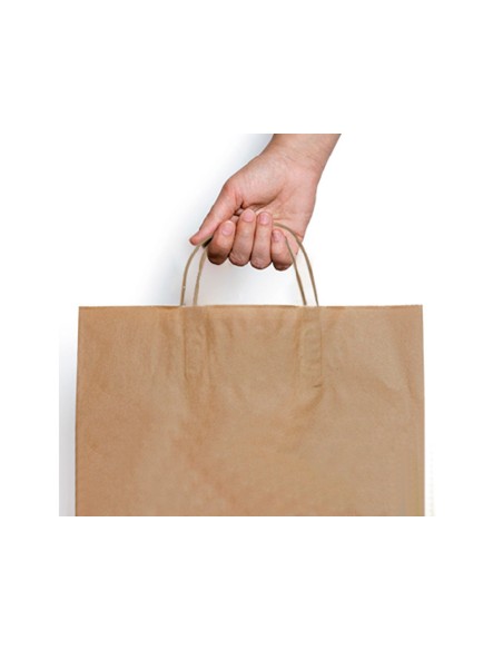 Bolsa kraft basika natural reciclado 90 gr asa retorcida tamaño \"l\" 320x140x400 mm