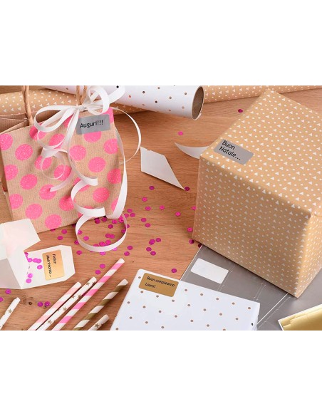 Etiqueta adhesiva tico papel satinado oro / plata laser medidas surtidas caja de 626 unidades