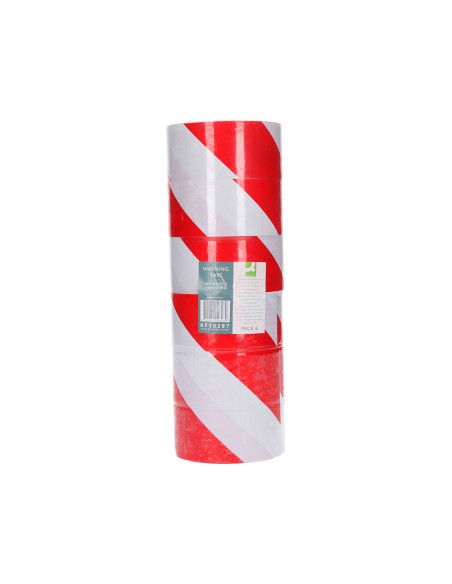 Cinta adhesiva q-connect de seguridad rojo y blanco 20 m x 48 mm