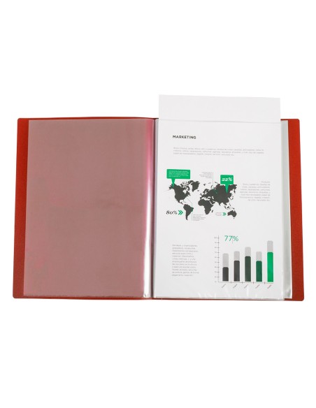 Carpeta liderpapel 30 fundas canguro pp din a4 rojo translucido portada y lomo personalizable