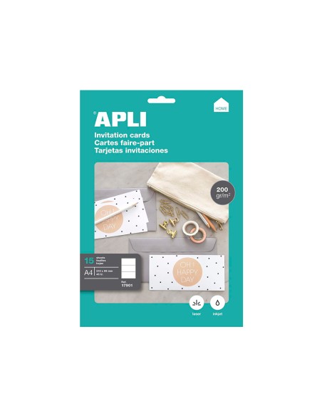 Tarjeta de visita apli invitacion hogar 210x99mm 200 g blanca pack de 15 hojas din a4
