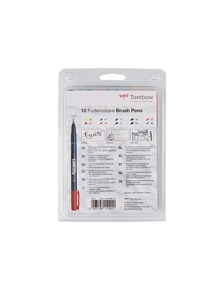 Rotulador tombow fudenosuke tinta base de agua punta pincel dura estuche de 10 unidades colores surtidos
