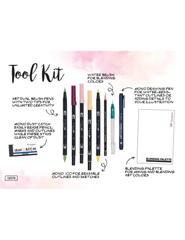Set watercoloring tombow floral 9 piezas