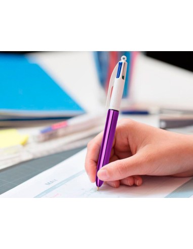 Boligrafo bic cuatro colores shine morado punta...