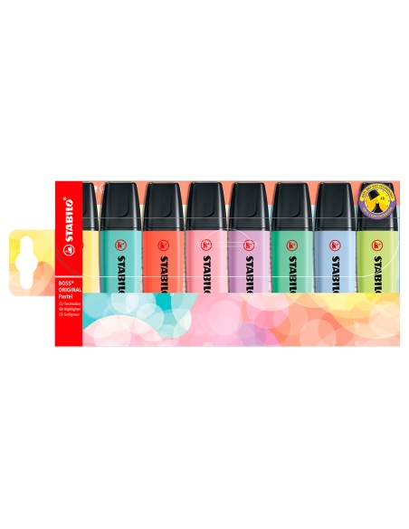 Rotulador stabilo boss fluorescente 70 pastel estuche de 8 unidades colores surtidos