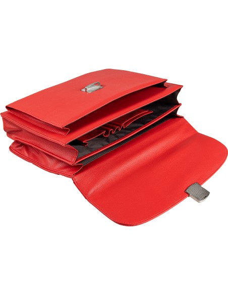Cartera portadocumentos q-connect con correa cierre metalico y departamentos interiores color rojo 390x280