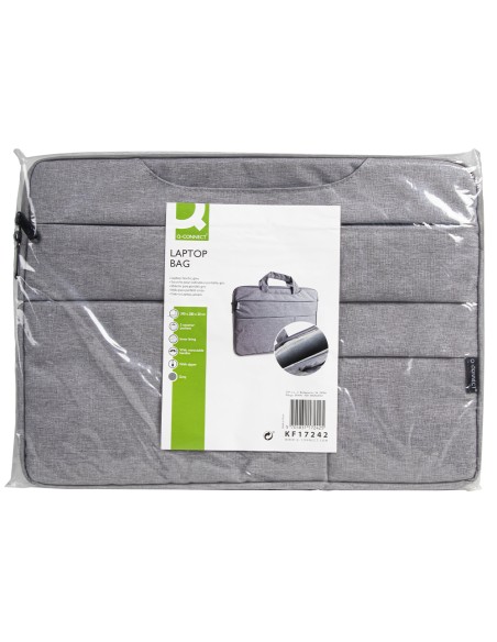 Funda para portatil q-connect 15,6\" con asas retractiles cremallera 3 bolsillos exteriores gris