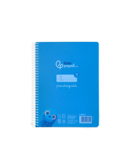 Cuaderno espiral liderpapel a5 pautaguia tapa plastico 80h 90gr cuadro pautado 4mm con margen color azul