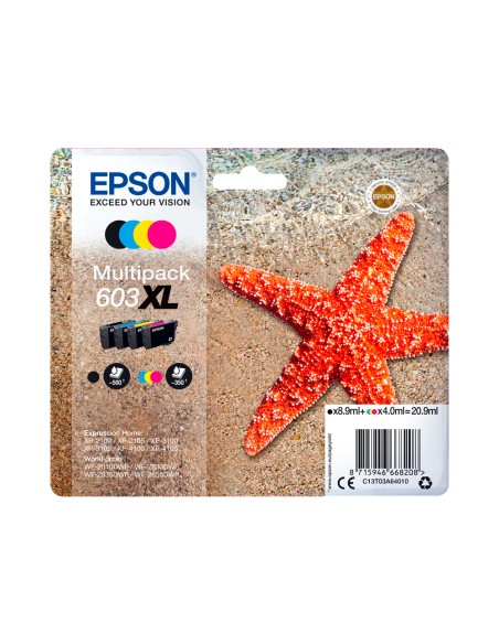 Ink-jet epson 603xl xp-2100 / 2105 / 3100 / 4100 / wf-2810 / 2830 / 2835 / 2850 multipack 4 colores negro