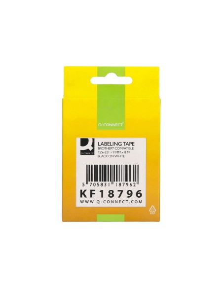 Cinta q-connect tze-221 blanco-negro 9mm longitud 8 m