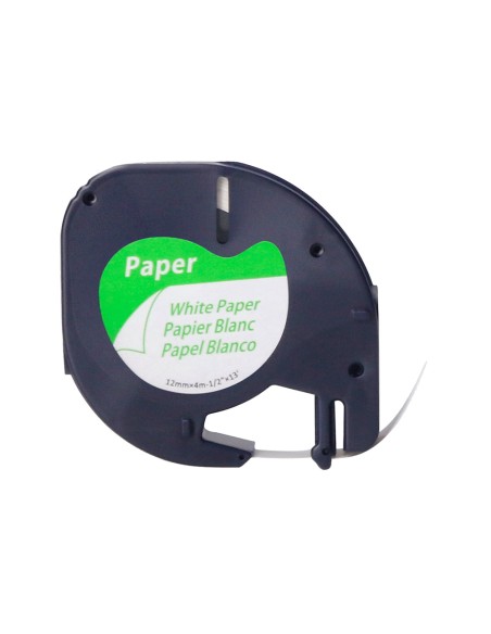 Cinta q-connect papel 12 mm x 4 m negro-blanco para letratag