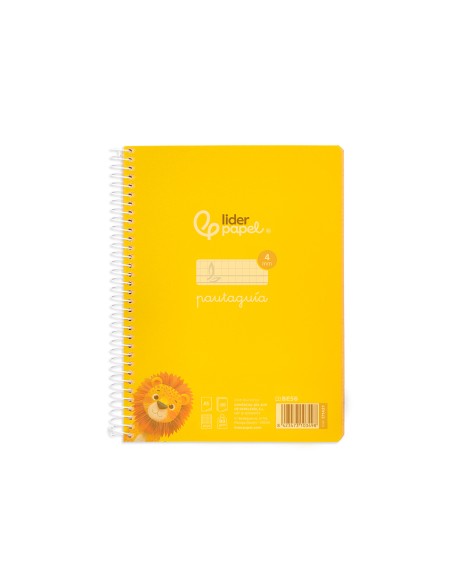 Cuaderno espiral liderpapel a5 pautaguia tapa plastico 80h 90gr cuadro pautado 4mm con margen color amarillo