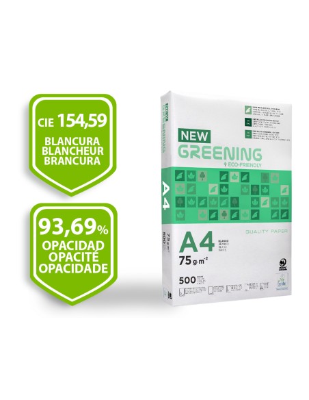 Papel fotocopiadora greening din a4 75 gramos paquete de 500 hojas