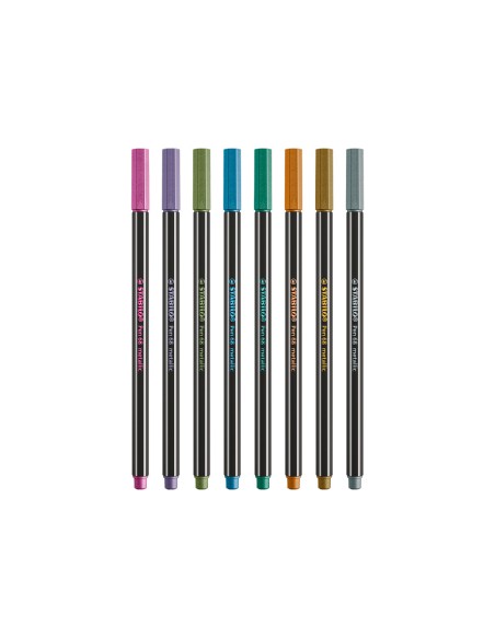 Rotulador stabilo punta de fibra pen 68 metallic estuche plastico de 8 unidades colores surtidos