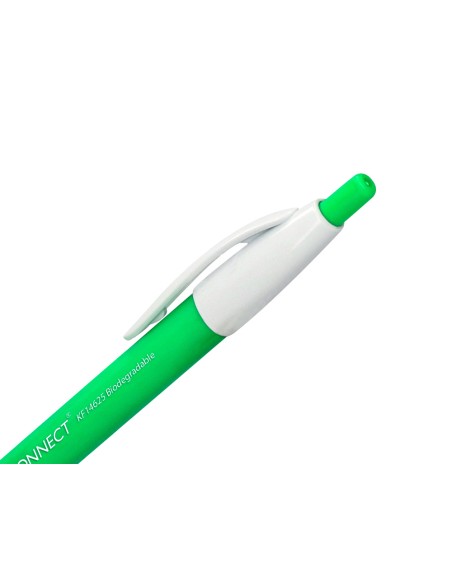 Boligrafo q-connect retractil kf14625 biodegradable verde tinta azul