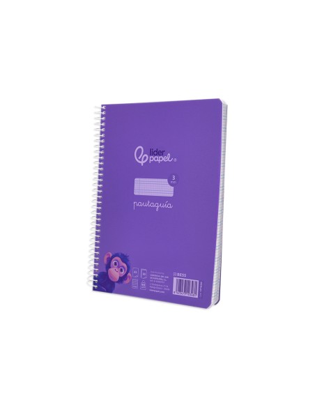Cuaderno espiral liderpapel a5 pautaguia tapa plastico 80h 90gr cuadro pautado 3 mm con margen color lila