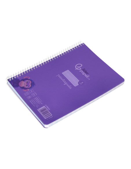 Cuaderno espiral liderpapel a5 pautaguia tapa plastico 80h 90gr cuadro pautado 3 mm con margen color lila