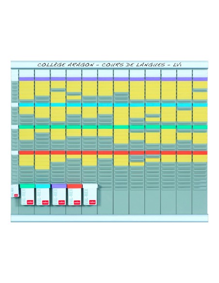 Kit planificacion de tarjetas t nobo 66x80 cm 12 columnas 2x32 ranuras + 500 tarjetas t nº2 colores surtidos + 100