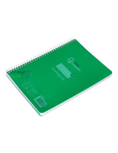 Cuaderno espiral liderpapel a5 pautaguia tapa plastico 80h 90gr cuadro pautado 3 mm con margen color verde