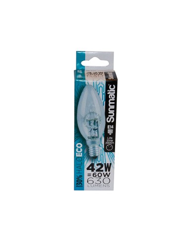 Bombilla sunmatic eco halogena vela 28w e14...