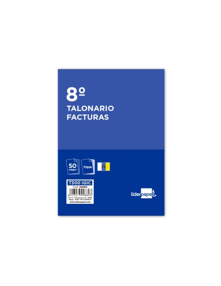 Talonario liderpapel facturas 8º original y 2 copias t300 con i.g.i.c.
