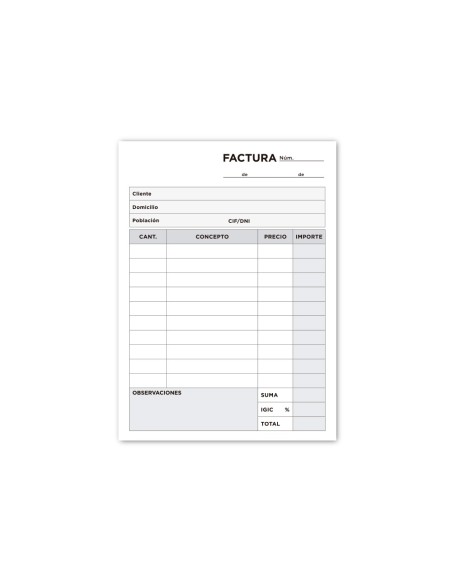Talonario liderpapel facturas 8º original y 2 copias t300 con i.g.i.c.