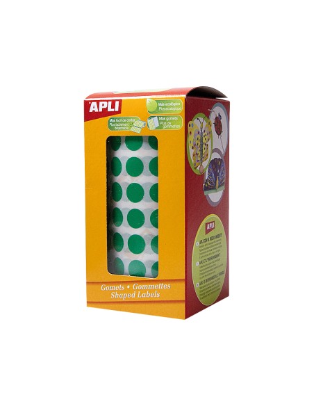 Gomets autoadhesivos circulares 10,5mm verde rollo de 5192 unidades