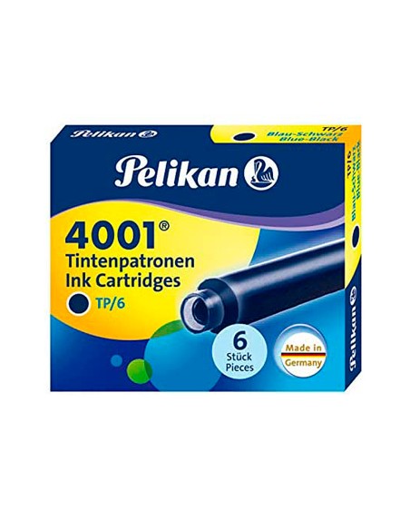 Tinta estilografica pelikan tp6 azul/negro caja de 6 cartuchos