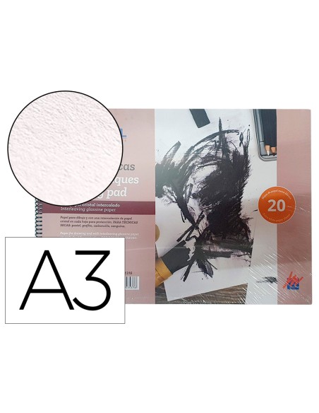 Bloc dibujo tecnica secas michel espiral din rtecon papel cristal intercalado 20 hojas gr/m2 297x420 mm
