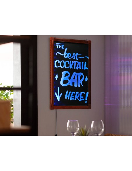 Pizarra cristal liderpapel con led en caballete de madera para rotuladores tipo tiza 50x90cm