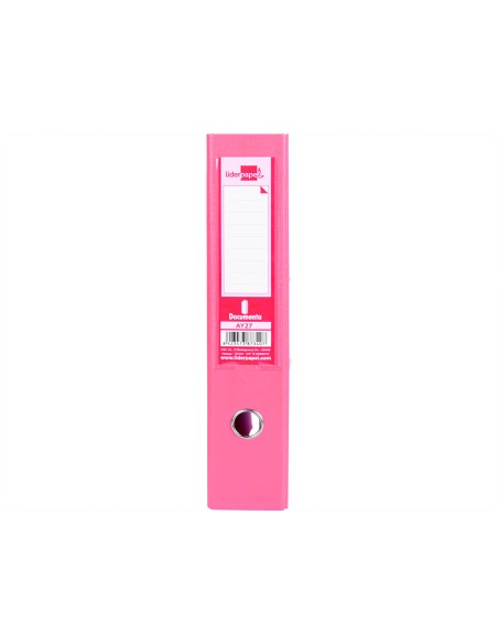 Archivador de palanca liderpapel folio documenta forrado pvc con rado lomo 75 mm rosa compresor metalico