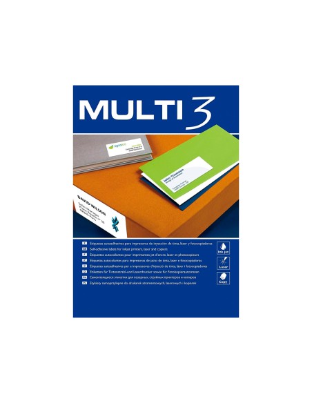 Etiqueta adhesiva multi 3 apli 70x37 mm fotocopiadora laser ink-jet caja con 100 hojas din a4