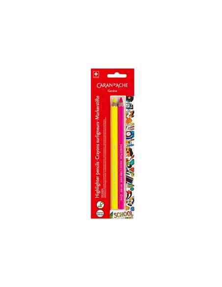 Lapices fluorescente caran d'ache linea escolar maxi fsc blister 1 amarillo y 1 rosa