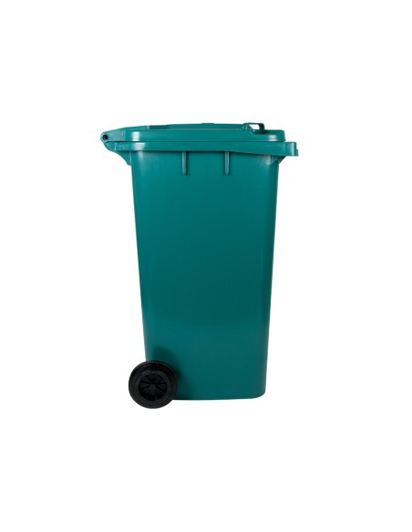 Papelera contenedor q-connect plastico con tapadera y ruedas 240 litros verde 1040x620x610 mm