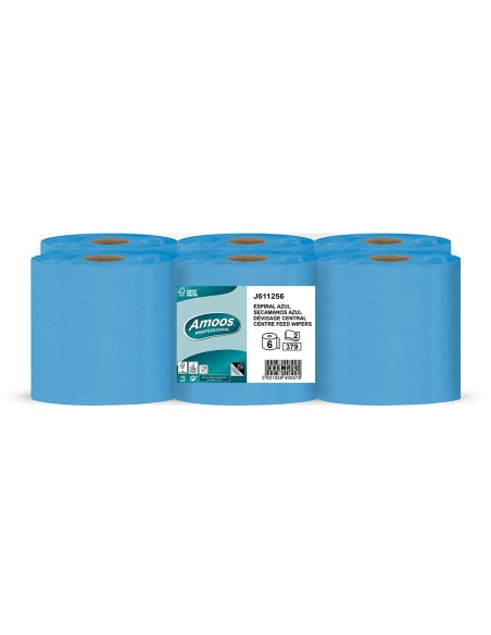 Papel secamanos amoos 2 capas professional 192 mm x 125 m color azul paquete de 6 rollos