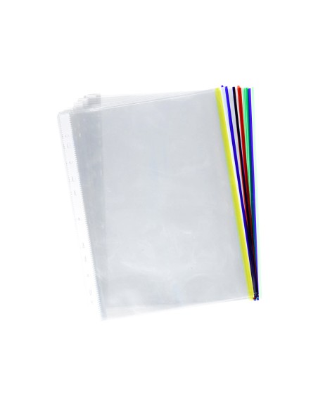 Funda multitaladro q-connect din a4 70 mc cristal con borde colores surtidos bolsa de 25 unidades