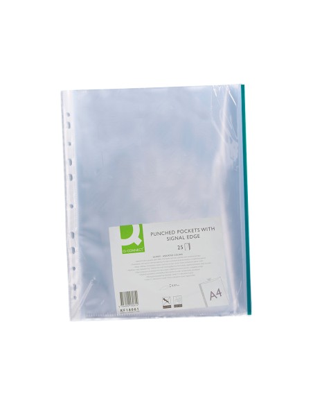 Funda multitaladro q-connect din a4 70 mc cristal con borde colores surtidos bolsa de 25 unidades