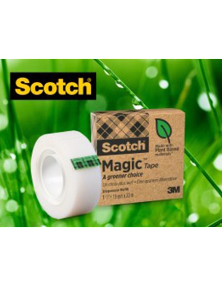 Cinta adhesiva scotch magic invisible eco 33 m x 19 mm pack de 9 unidades