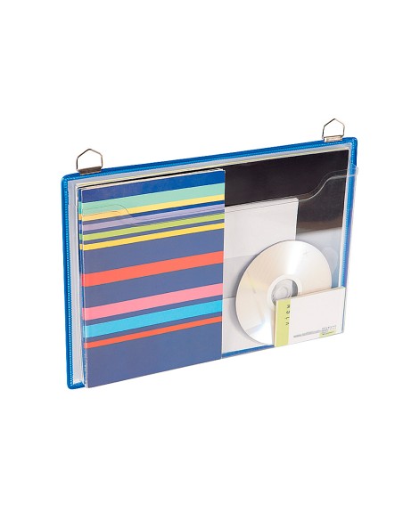 Funda para colgar djois din a4 anilla metalica formato horizontal pack de 5 unidades color azul