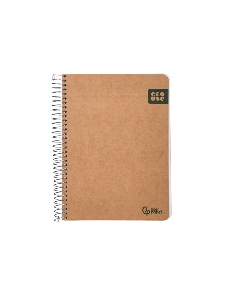 Cuaderno espiral liderpapel a5 ecouse tapa cartulina kraft contracolada 120h papel 100% reciclado 80gr liso