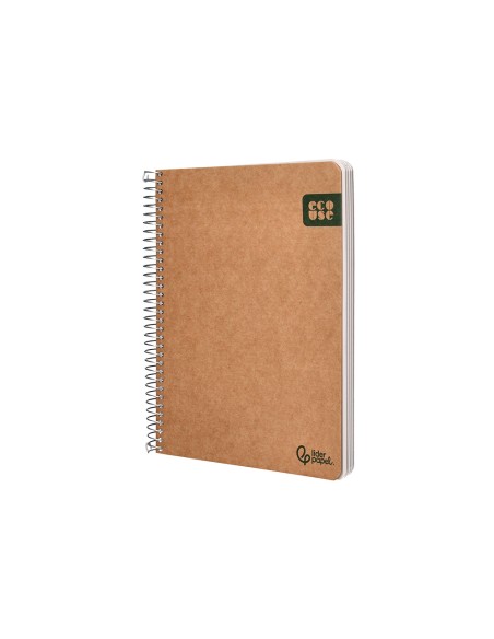 Cuaderno espiral liderpapel a5 ecouse tapa cartulina kraft contracolada 120h papel 100% reciclado 80gr liso