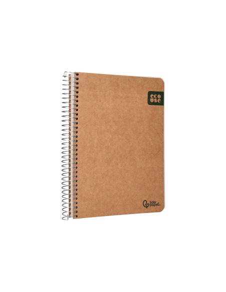 Cuaderno espiral liderpapel a5 ecouse tapa cartulina kraft contracolada 120h papel 100% reciclado 80gr liso