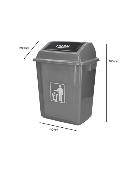 Papelera contenedor q-connect plastico con tapa de balancin 40 litros gris 410x280x610 mm