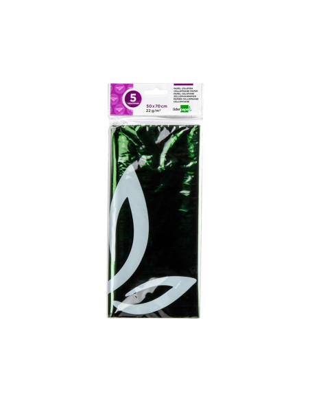 Papel celofan liderpapel 50x70 cm 22 g bolsa de 5 hojas verde